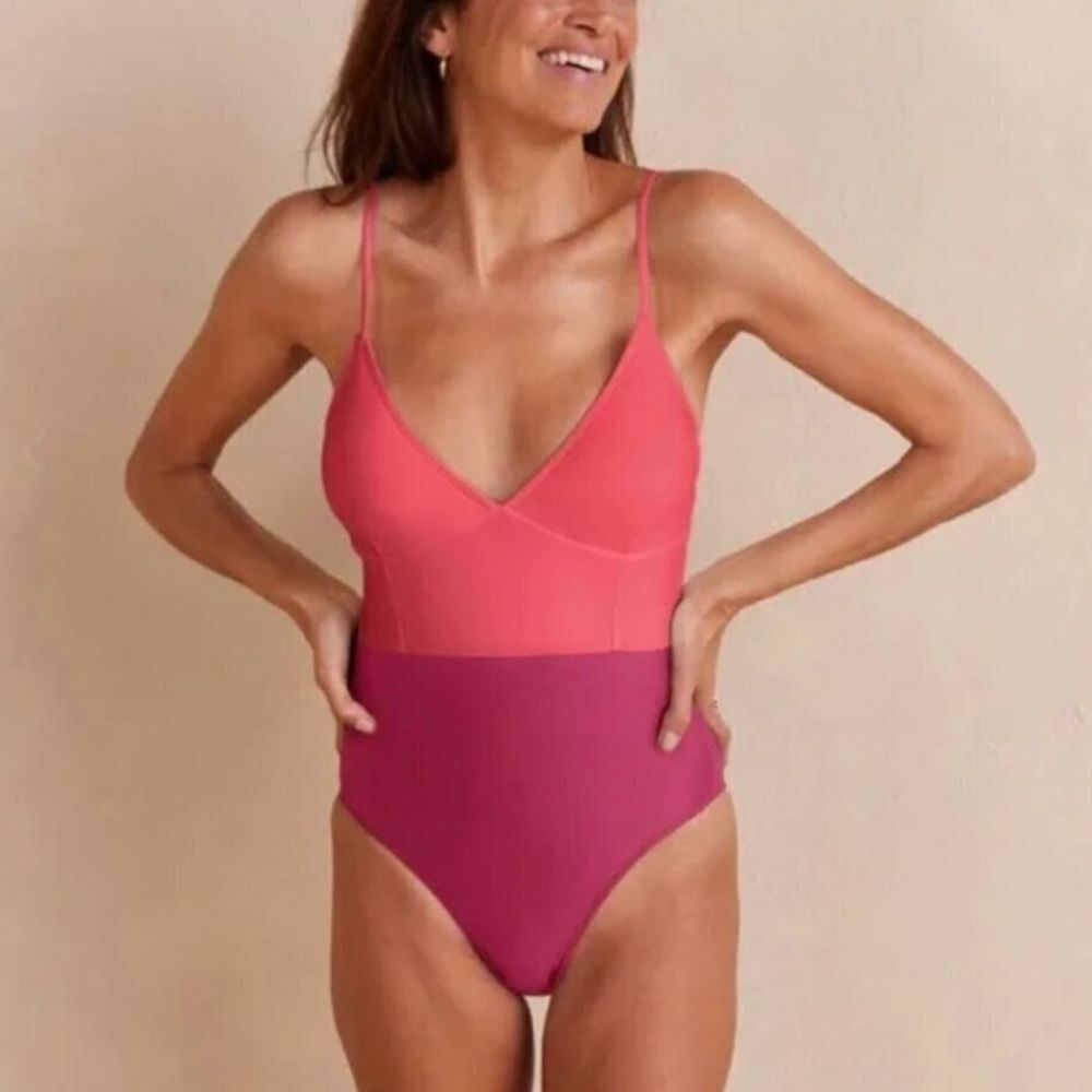 Summersalt The Wave One Piece Swimsuit Pink Red Size 10 Eco Fabric Colorblock